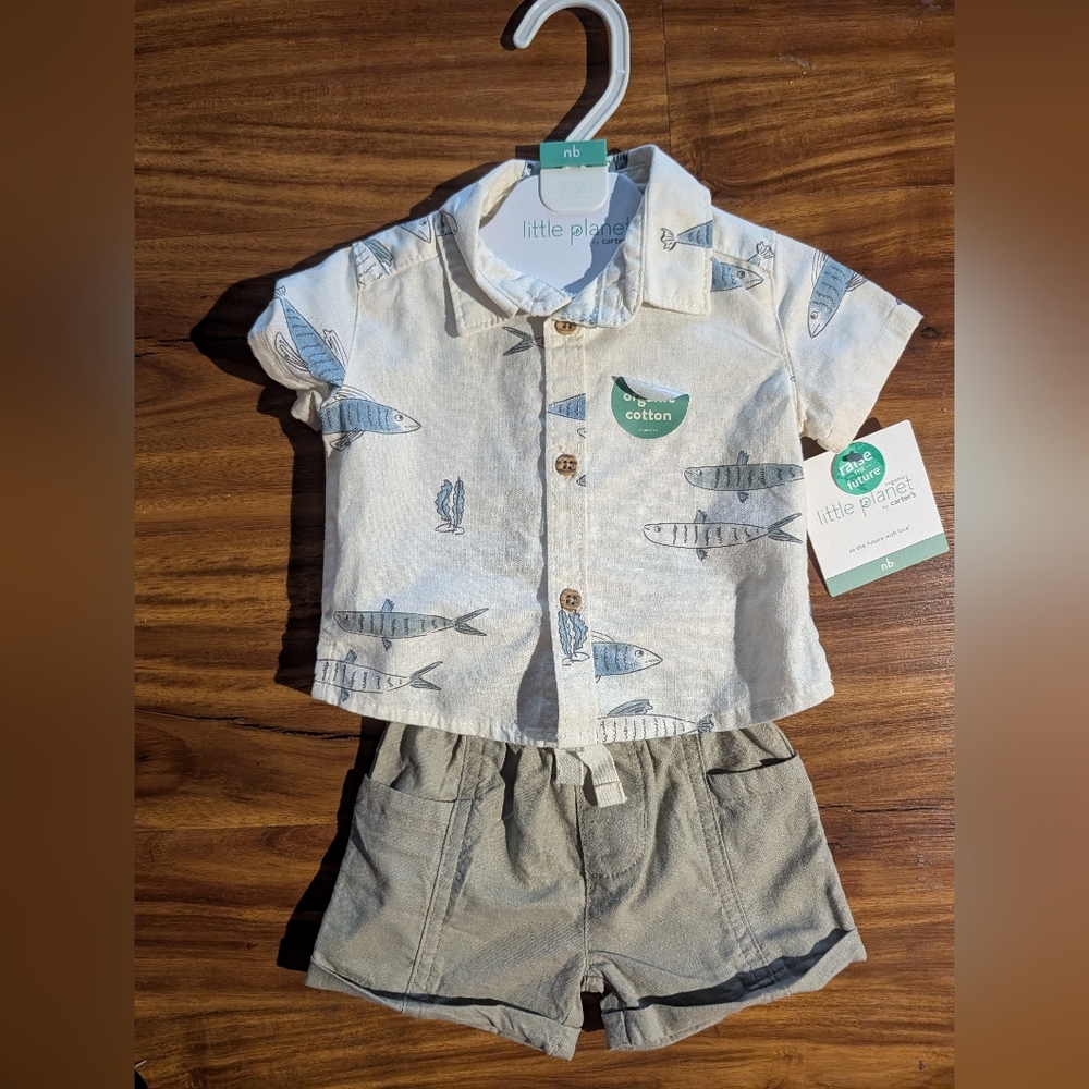 Little Planet Fish Print Shirt and Shorts Set